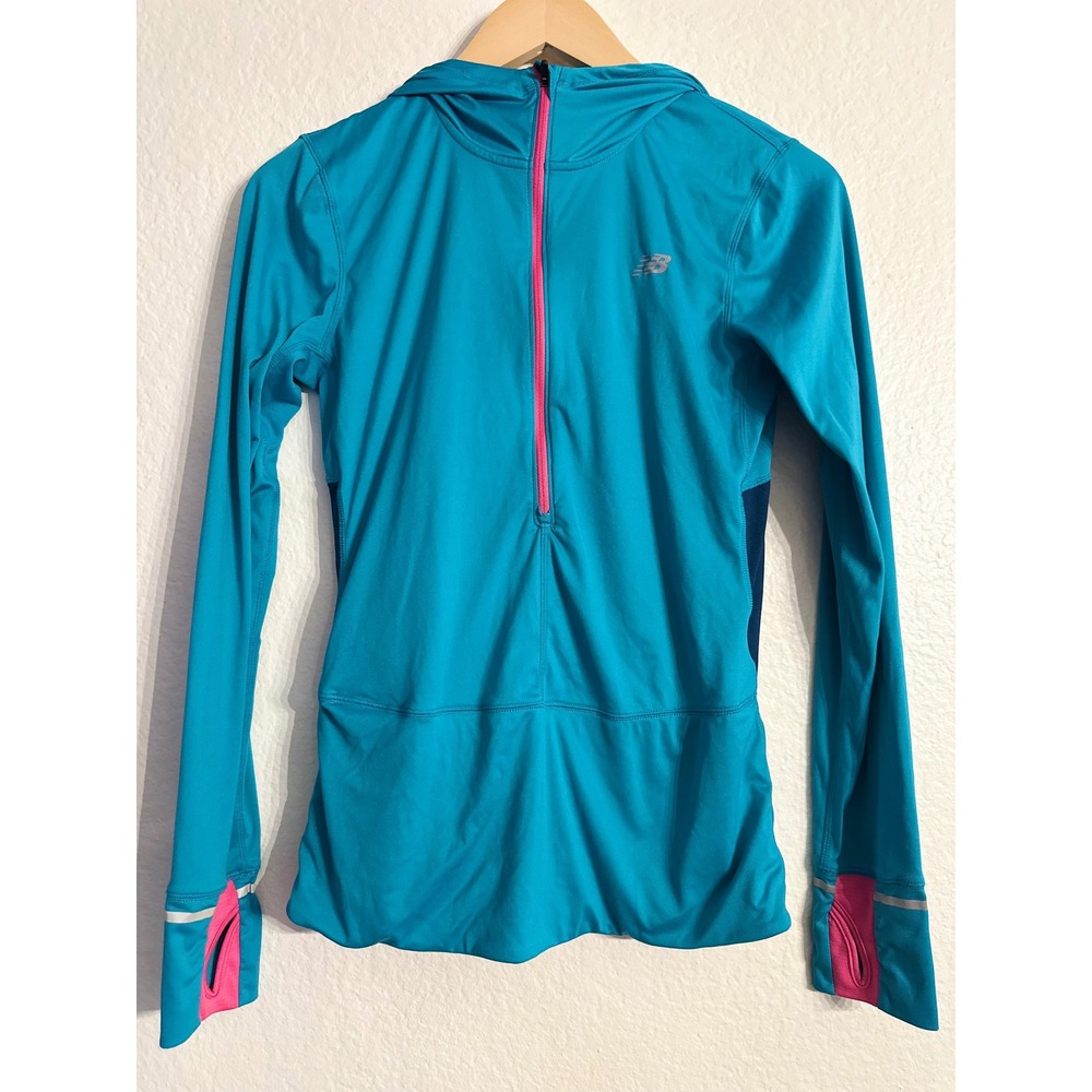 New Balance Hoodie Women Small Teal Blue Lightning Dry Quarter Zip WRT3115
